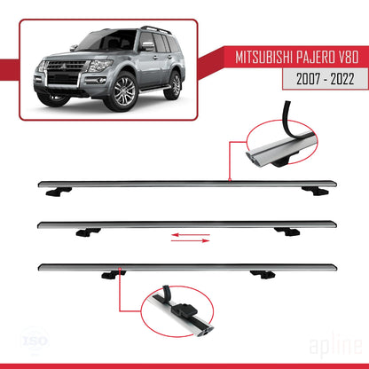 Compatible avec Mitsubishi Pajero (V80) 2007-2022 BASIC Model Barres de Toit Railing Porte-Bagages de Voiture Gris Aluminium 3 Barres