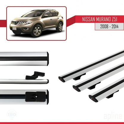 Compatible avec Nissan Murano 2 (Z51) 2008-2014 BASIC Model Barres de Toit Railing Porte-Bagages de Voiture Gris Aluminium 3 Barres