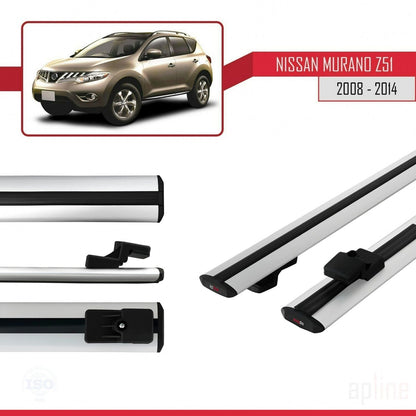 Compatible avec Nissan Murano 2 (Z51) 2008-2014 BASIC Model Barres de Toit Railing Porte-Bagages de Voiture Gris Aluminium 2 Barres