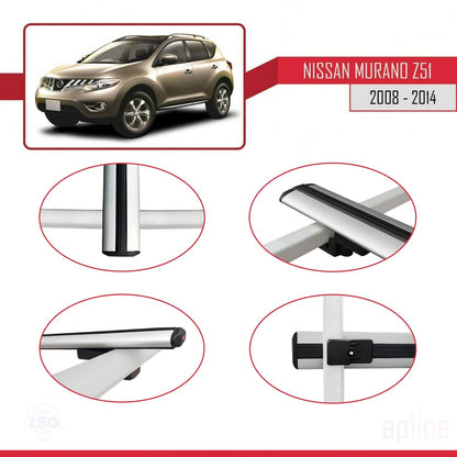 Compatible avec Nissan Murano 2 (Z51) 2008-2014 BASIC Model Barres de Toit Railing Porte-Bagages de Voiture Gris Aluminium 2 Barres