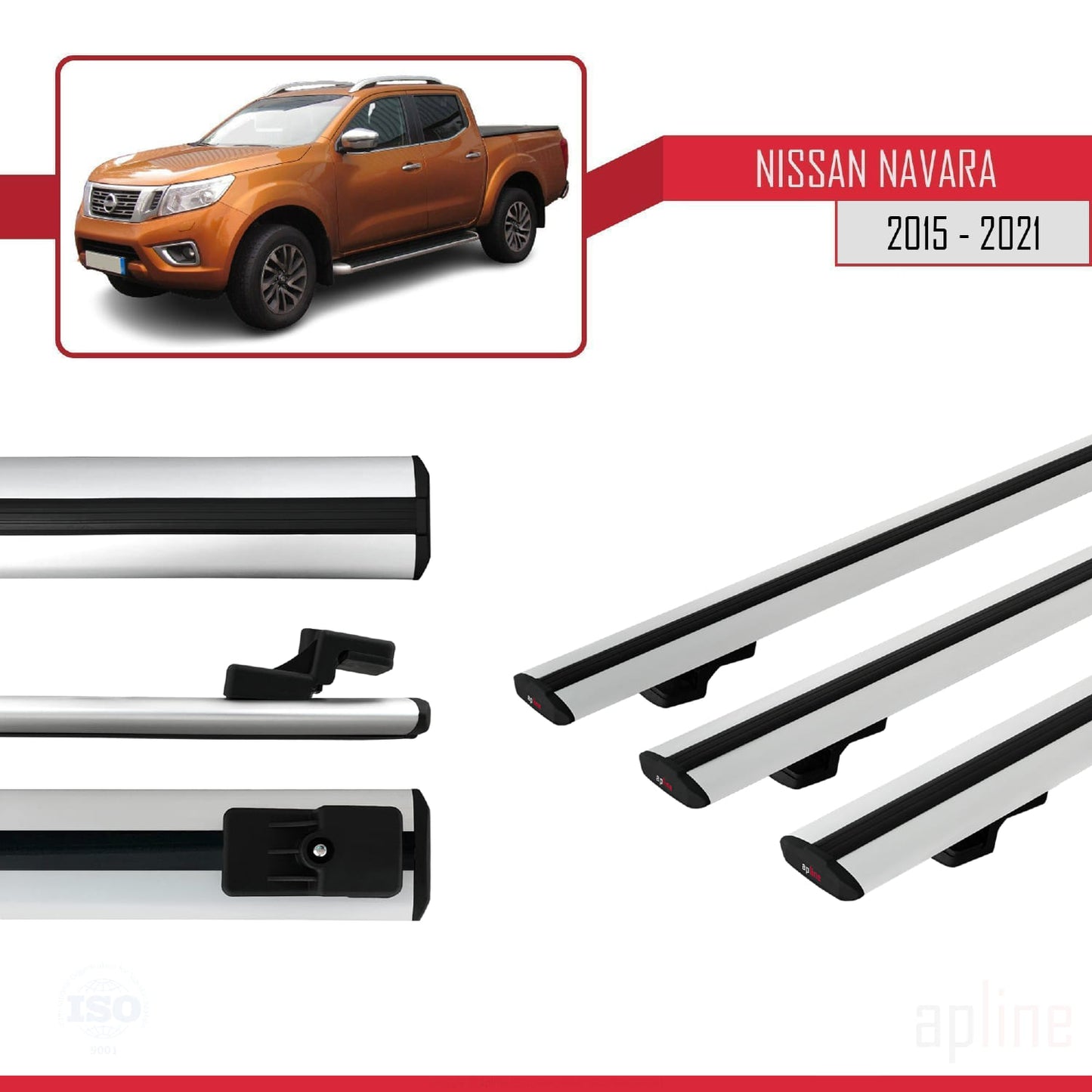 Compatible avec Nissan Navara 4 (D23) 2015-2021 BASIC Model Barres de Toit Railing Porte-Bagages de Voiture Gris Aluminium 3 Barres