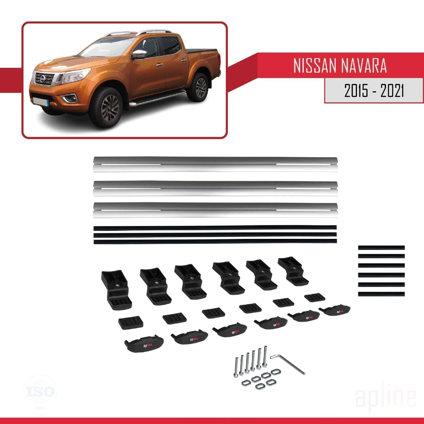 Compatible avec Nissan Navara 4 (D23) 2015-2021 BASIC Model Barres de Toit Railing Porte-Bagages de Voiture Gris Aluminium 3 Barres