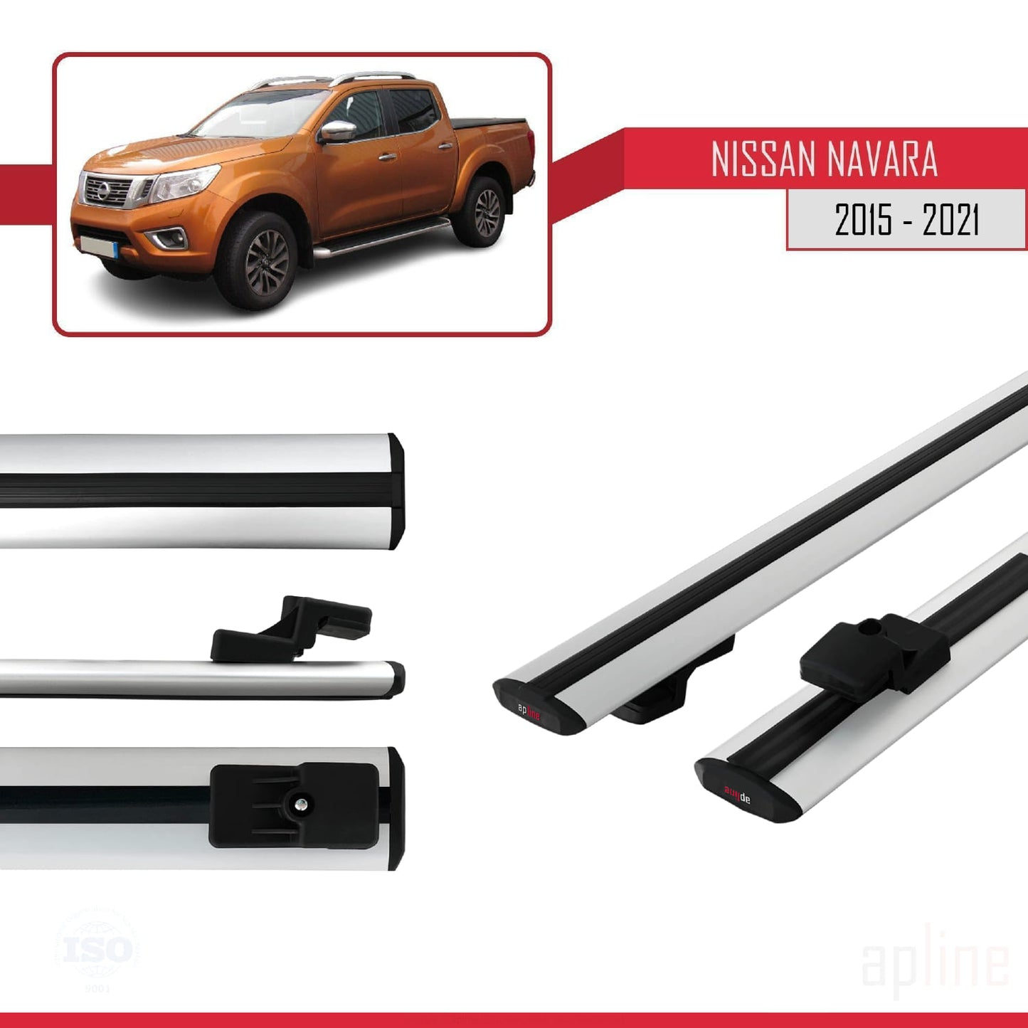 Compatible avec Nissan Navara 4 (D23) 2015-2021 BASIC Model Barres de Toit Railing Porte-Bagages de Voiture Gris Aluminium 2 Barres