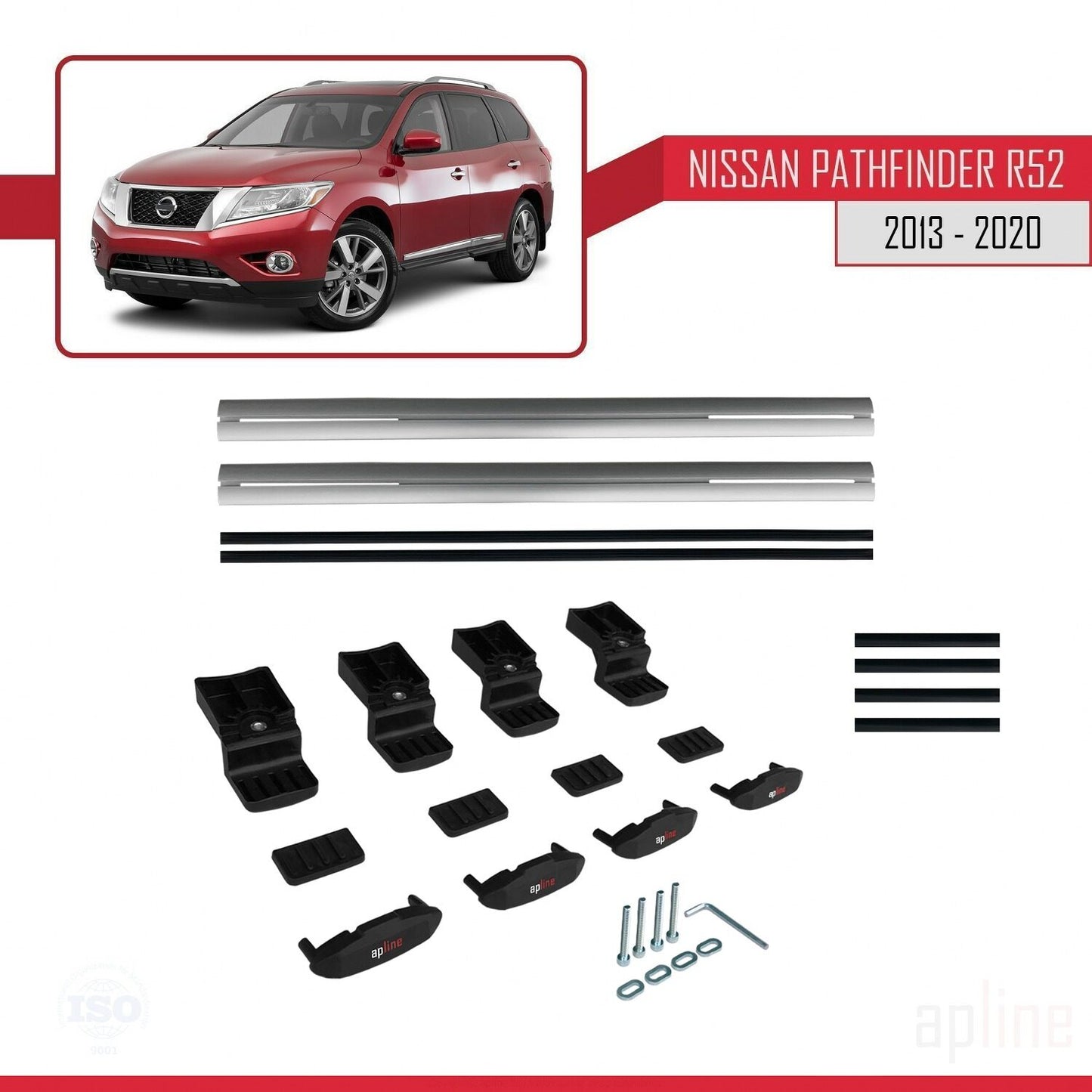 Compatible avec Nissan Pathfinder 4 (R52) 2013-2020 BASIC Model Barres de Toit Railing Porte-Bagages de Voiture Gris Aluminium 2 Barres