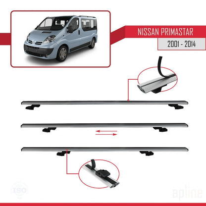 Compatible avec Nissan Primastar 2001-2014 BASIC Model Barres de Toit Railing Porte-Bagages de Voiture Gris Aluminium 3 Barres