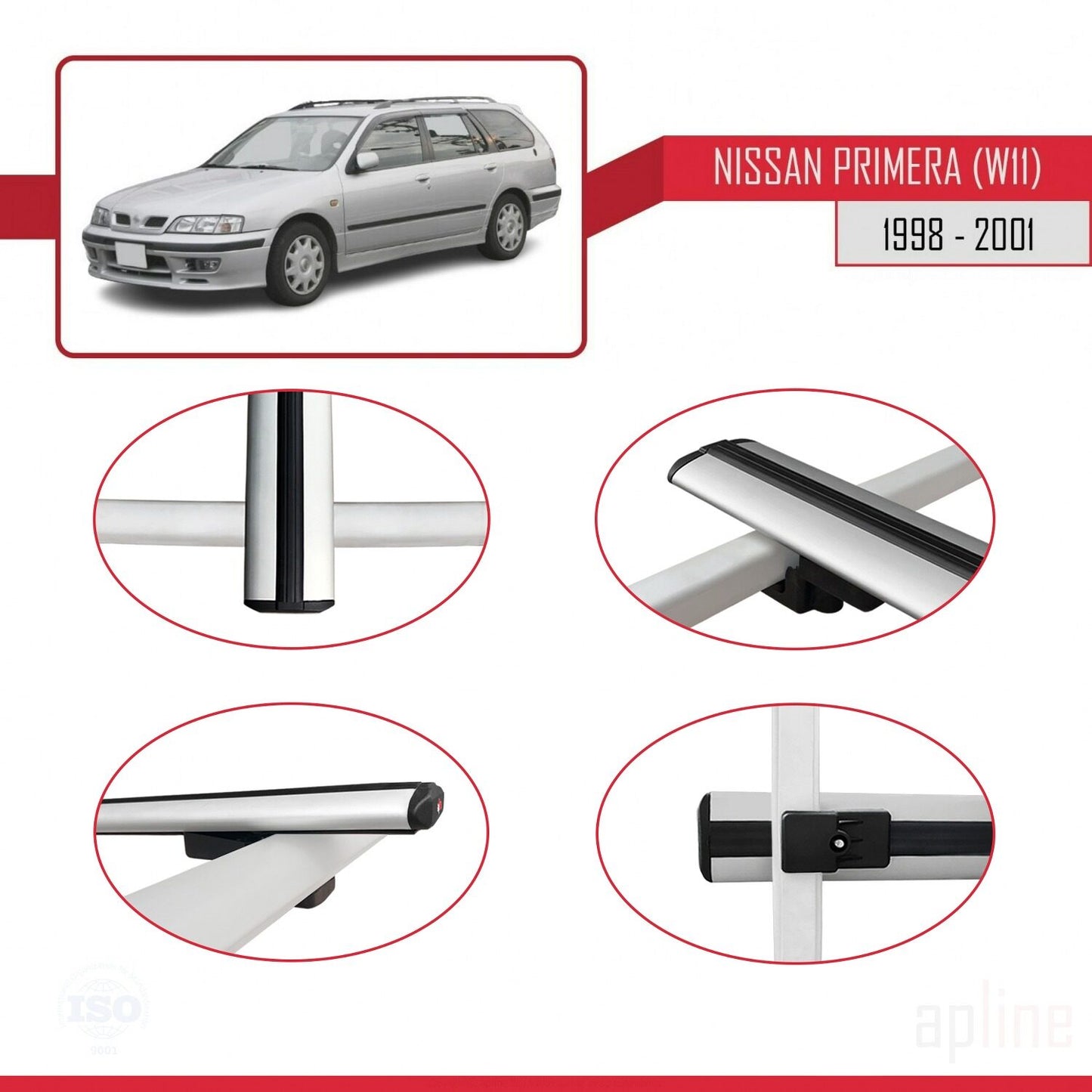 Compatible avec Nissan Primera 2 (W11) Traveller 1998-2001 BASIC Model Barres de Toit Railing Porte-Bagages de Voiture Gris Aluminium 2 Barres