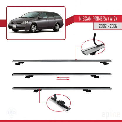 Compatible avec Nissan Primera 3 (W12) Traveller 2002-2007 BASIC Model Barres de Toit Railing Porte-Bagages de Voiture Gris Aluminium 2 Barres