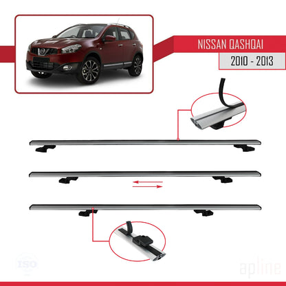 Compatible avec Nissan Qashqai (J10) Post-Facelift 2010-2013 BASIC Model Barres de Toit Railing Porte-Bagages de Voiture Gris Aluminium 3 Barres