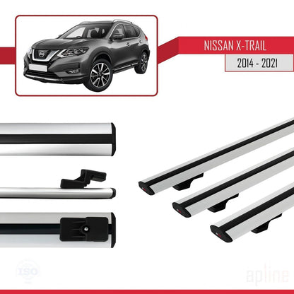 Compatible avec Nissan X-Trail 3 (T32) 2014-2021 BASIC Model Barres de Toit Railing Porte-Bagages de Voiture Gris Aluminium 3 Barres
