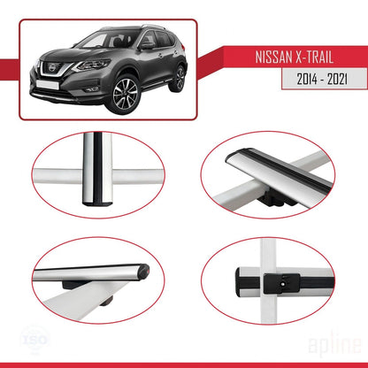 Compatible avec Nissan X-Trail 3 (T32) 2014-2021 BASIC Model Barres de Toit Railing Porte-Bagages de Voiture Gris Aluminium 2 Barres