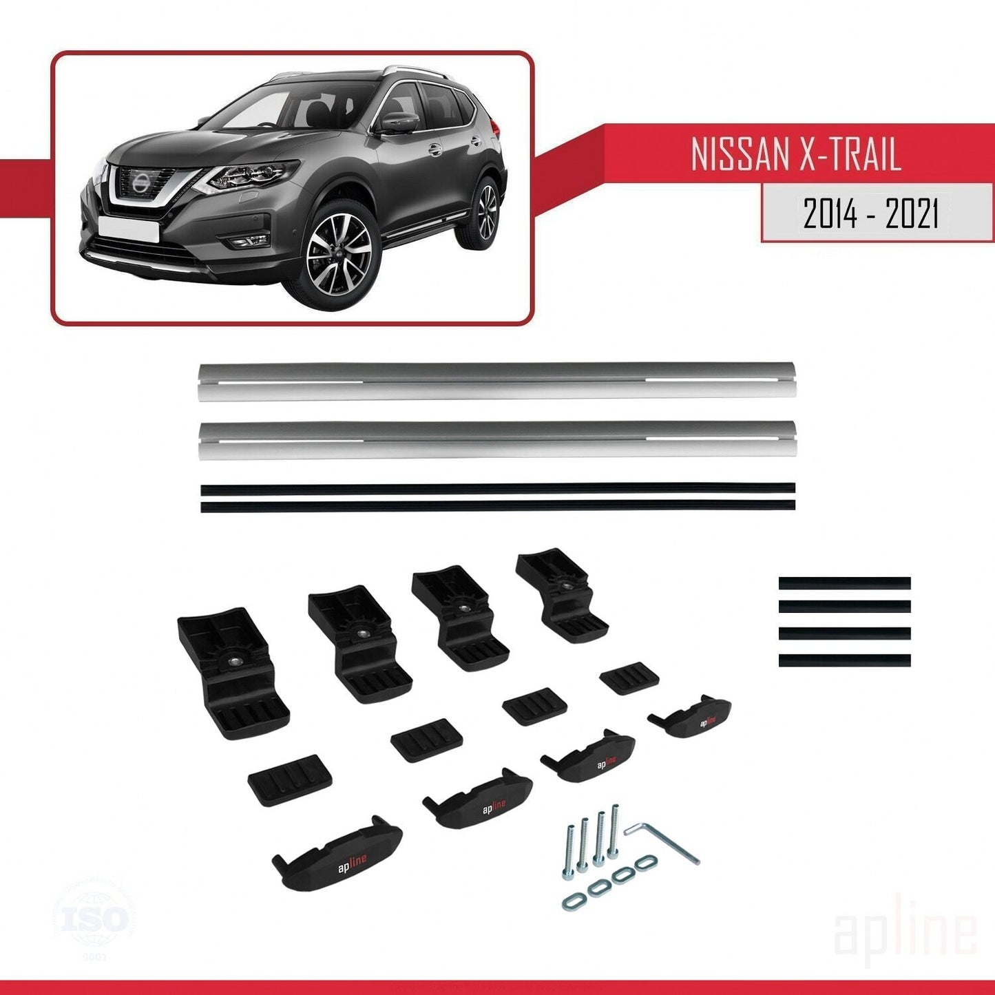 Compatible avec Nissan X-Trail 3 (T32) 2014-2021 BASIC Model Barres de Toit Railing Porte-Bagages de Voiture Gris Aluminium 2 Barres