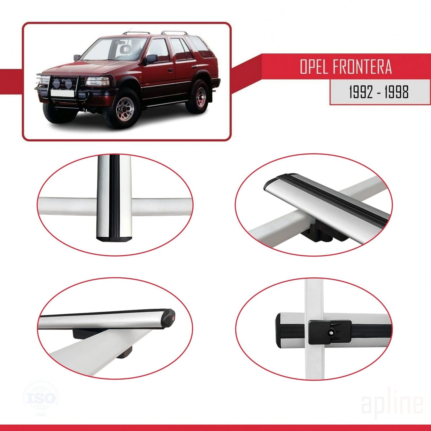 Compatible avec Opel Frontera 1992-1998 BASIC Model Barres de Toit Railing Porte-Bagages de Voiture Gris Aluminium 3 Barres