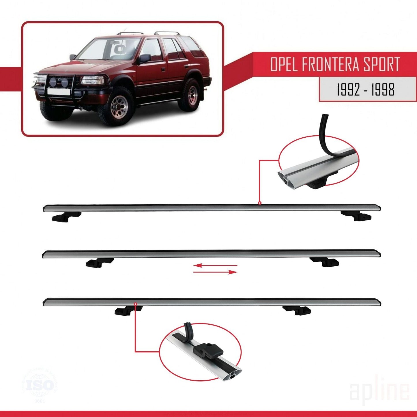 Compatible avec Opel Frontera Sport 1992-1998 BASIC Model Barres de Toit Railing Porte-Bagages de Voiture Gris Aluminium 2 Barres