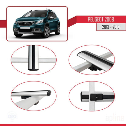 Compatible con Peugeot 2008 (A94) 2013-2019 BASIC Model Barras de Techo Auto Portaequipajes Barras Transversales Gris Aluminio 3 Barras