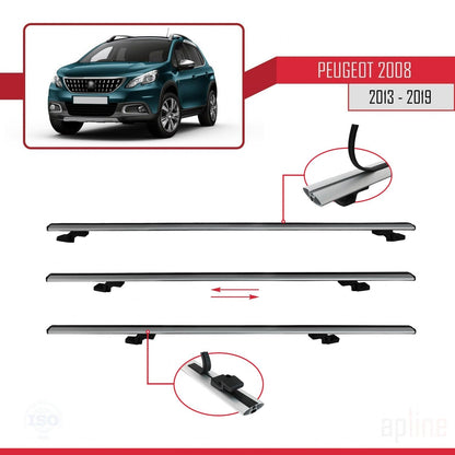 Compatible con Peugeot 2008 (A94) 2013-2019 BASIC Model Barras de Techo Auto Portaequipajes Barras Transversales Gris Aluminio 3 Barras