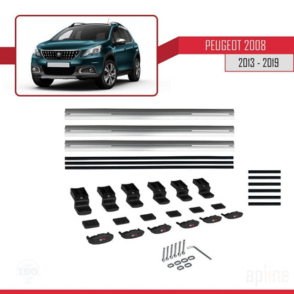 Compatible con Peugeot 2008 (A94) 2013-2019 BASIC Model Barras de Techo Auto Portaequipajes Barras Transversales Gris Aluminio 3 Barras