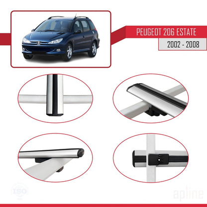 Compatible with Peugeot 206 SW 2002-2008 BASIC Model Car Roof Rack Cross Bar Grey Aluminium 2 Bars