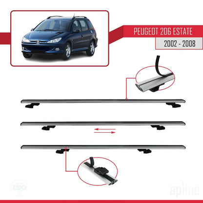 Compatible with Peugeot 206 SW 2002-2008 BASIC Model Car Roof Rack Cross Bar Grey Aluminium 2 Bars