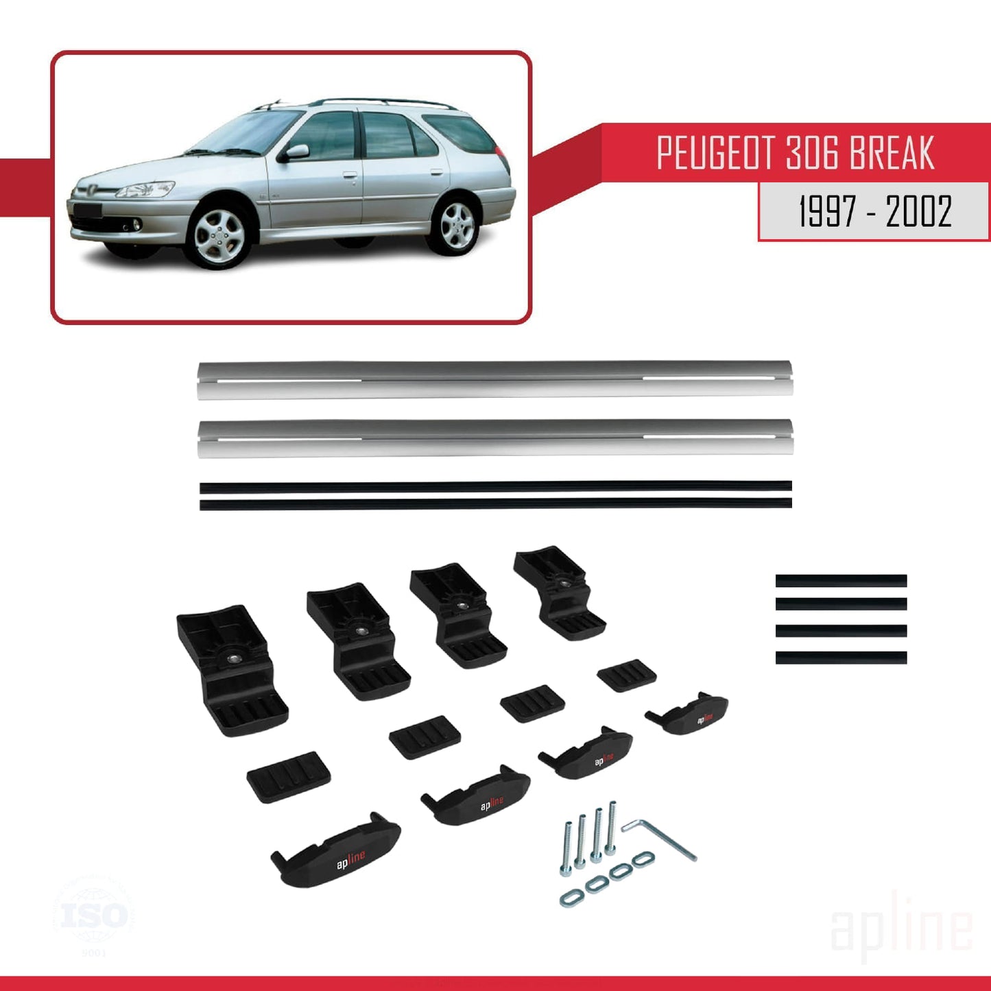 Compatible con Peugeot 306 Familiar 1997-2002 BASIC Model Barras de Techo Auto Portaequipajes Barras Transversales Gris Aluminio 2 Barras