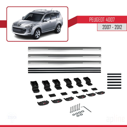 Compatible with Peugeot 4007 2007-2012 BASIC Model Car Roof Rack Cross Bar Grey Aluminium 3 Bars
