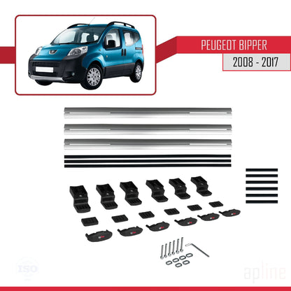 Compatible avec Peugeot Bipper 2008-2017 BASIC Model Barres de Toit Railing Porte-Bagages de Voiture Gris Aluminium 3 Barres