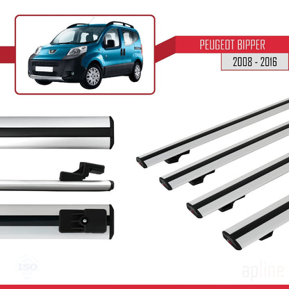 Compatible avec Peugeot Bipper 2008-2017 BASIC Model Barres de Toit Railing Porte-Bagages de Voiture Gris Aluminium 4 Barres