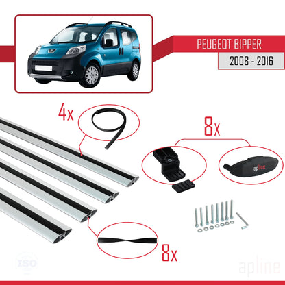 Compatible avec Peugeot Bipper 2008-2017 BASIC Model Barres de Toit Railing Porte-Bagages de Voiture Gris Aluminium 4 Barres