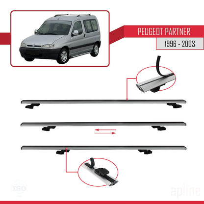 Compatible avec Peugeot Partner Pre-Facelift 1996-2003 BASIC Model Barres de Toit Railing Porte-Bagages de Voiture Gris Aluminium 4 Barres