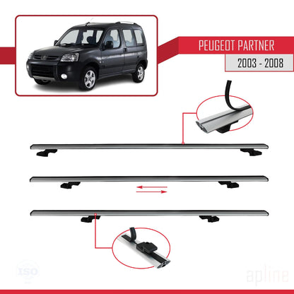 Compatible avec Peugeot Partner Post-Facelift 2003-2008 BASIC Model Barres de Toit Railing Porte-Bagages de Voiture Gris Aluminium 4 Barres