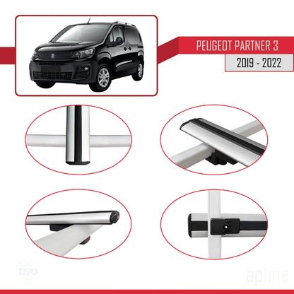 Compatible avec Peugeot Partner 3 2019-2022 BASIC Model Barres de Toit Railing Porte-Bagages de Voiture Gris Aluminium 3 Barres