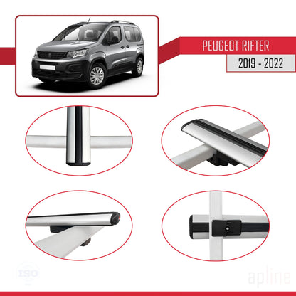 Compatible con Peugeot Rifter 2019-2022 BASIC Model Barras de Techo Auto Portaequipajes Barras Transversales Gris Aluminio 3 Barras