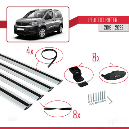 Compatible con Peugeot Rifter 2019-2022 BASIC Model Barras de Techo Auto Portaequipajes Barras Transversales Gris Aluminio 4 Barras