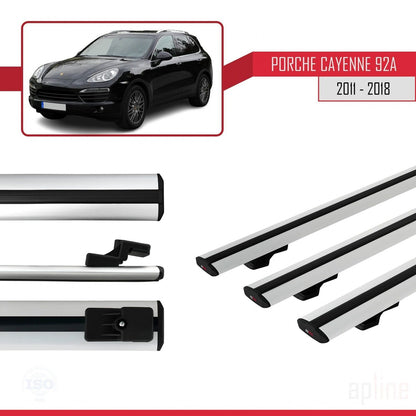 Compatible with Porsche Cayenne 2 (92A) 2011-2018 BASIC Model Car Roof Rack Cross Bar Grey Aluminium 3 Bars