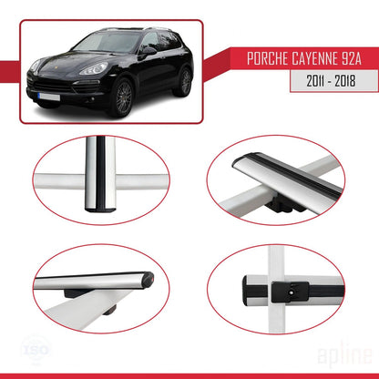 Compatible with Porsche Cayenne 2 (92A) 2011-2018 BASIC Model Car Roof Rack Cross Bar Grey Aluminium 2 Bars