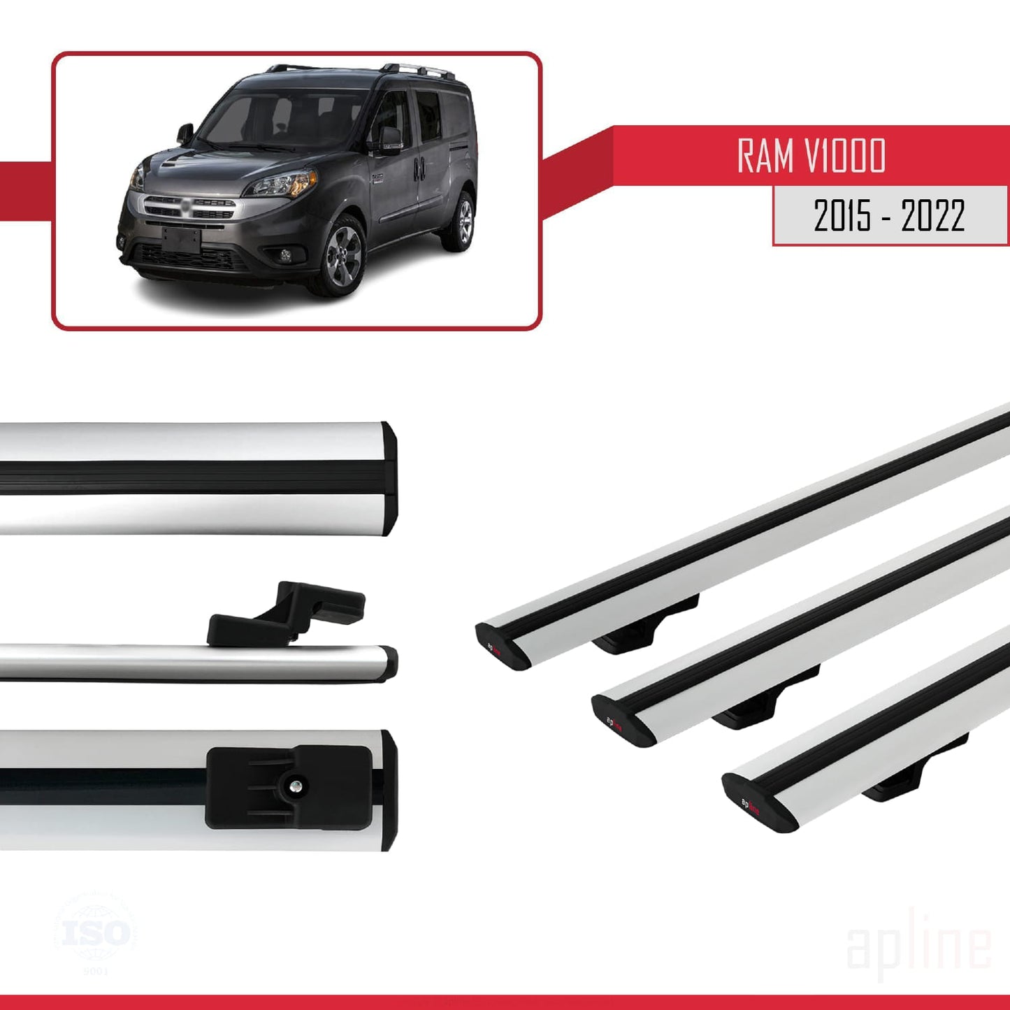 Compatible avec Ram V1000 2015-2022 BASIC Model Barres de Toit Railing Porte-Bagages de Voiture Gris Aluminium 3 Barres