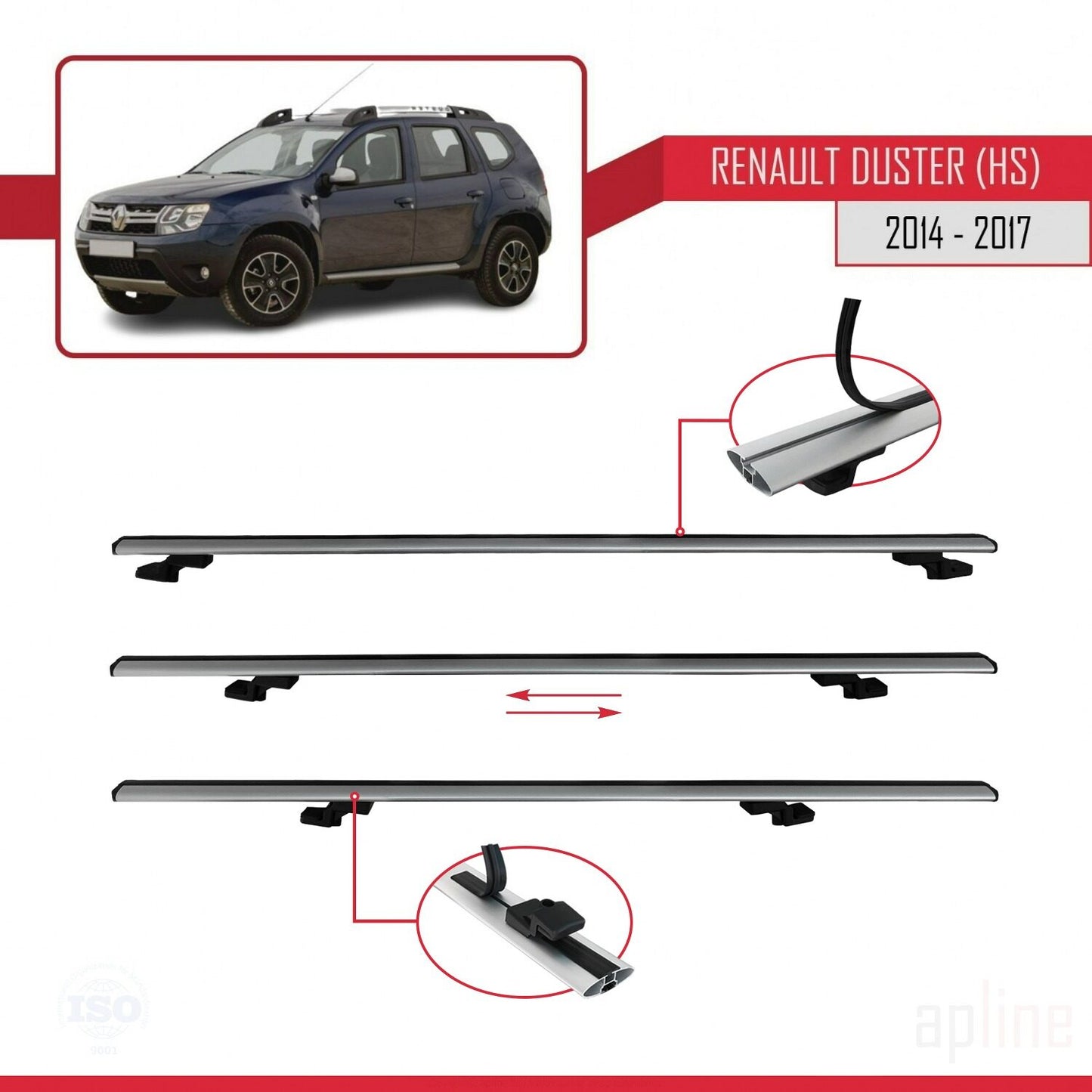 Compatible avec Renault Duster (HS) Post-Facelift 2014-2017 BASIC Model Barres de Toit Railing Porte-Bagages de Voiture Gris Aluminium 2 Barres
