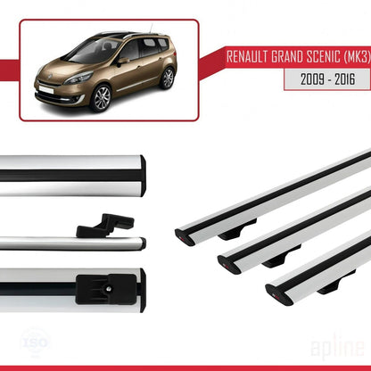 Compatible avec Renault Grand Scenic 3 2009-2016 BASIC Model Barres de Toit Railing Porte-Bagages de Voiture Gris Aluminium 3 Barres