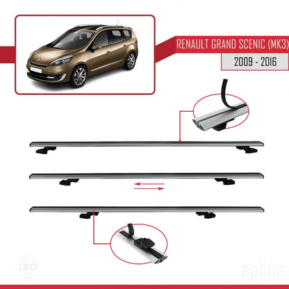 Compatible avec Renault Grand Scenic 3 2009-2016 BASIC Model Barres de Toit Railing Porte-Bagages de Voiture Gris Aluminium 2 Barres