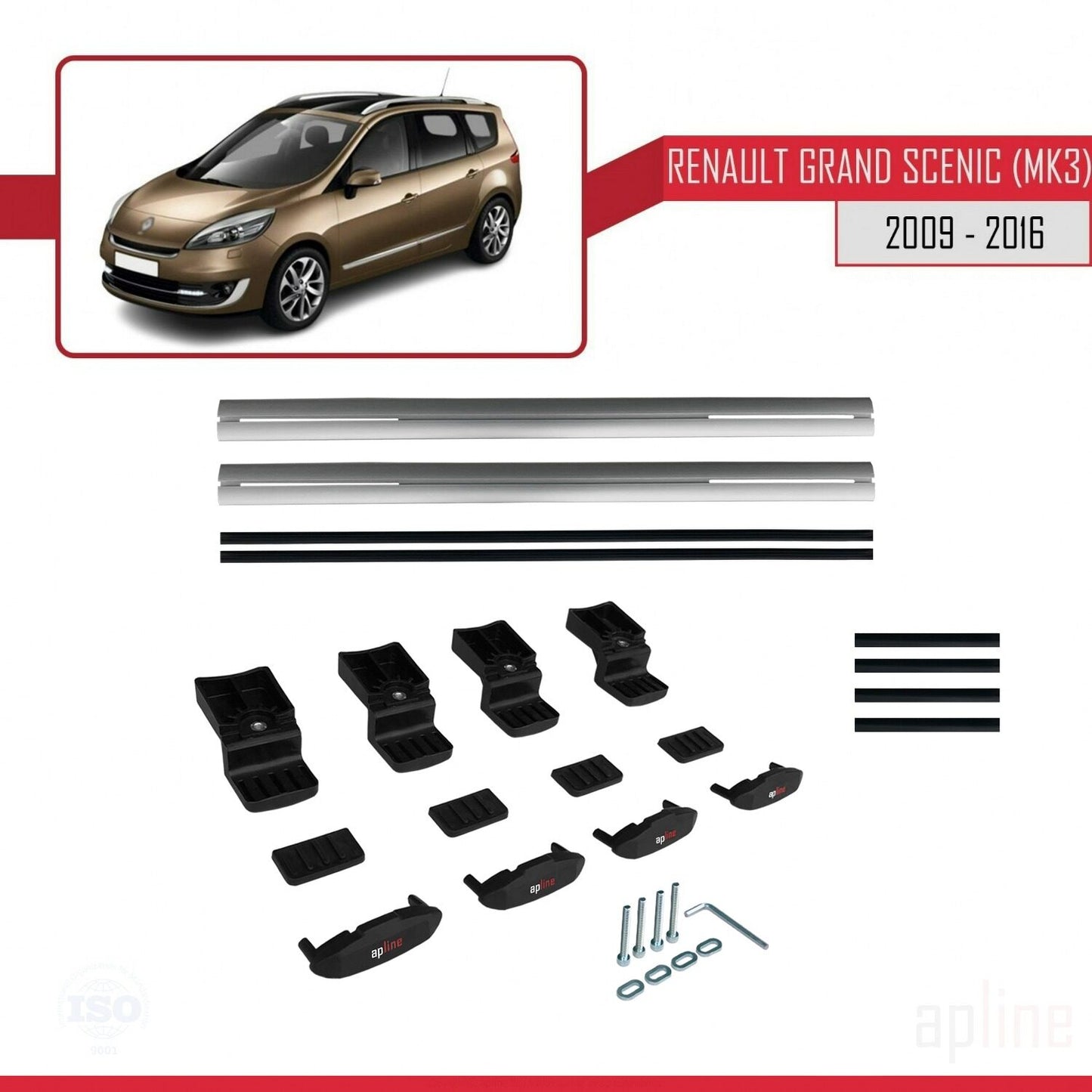 Compatible avec Renault Grand Scenic 3 2009-2016 BASIC Model Barres de Toit Railing Porte-Bagages de Voiture Gris Aluminium 2 Barres