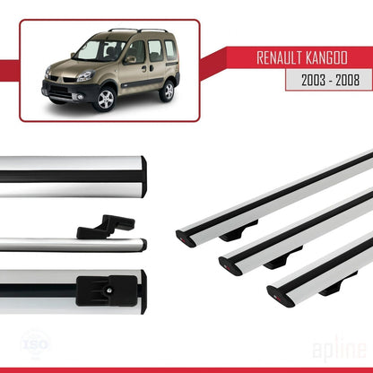 Compatible avec Renault Kangoo (X76) Post-Facelift 2003-2008 BASIC Model Barres de Toit Railing Porte-Bagages de Voiture Gris Aluminium 3 Barres