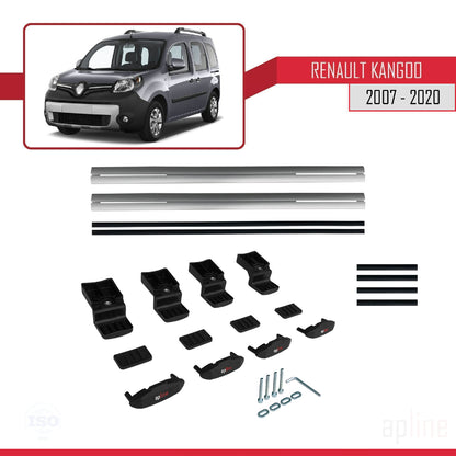 Compatible avec Renault Kangoo 2 (X61) 2007-2020 BASIC Model Barres de Toit Railing Porte-Bagages de Voiture Gris Aluminium 2 Barres