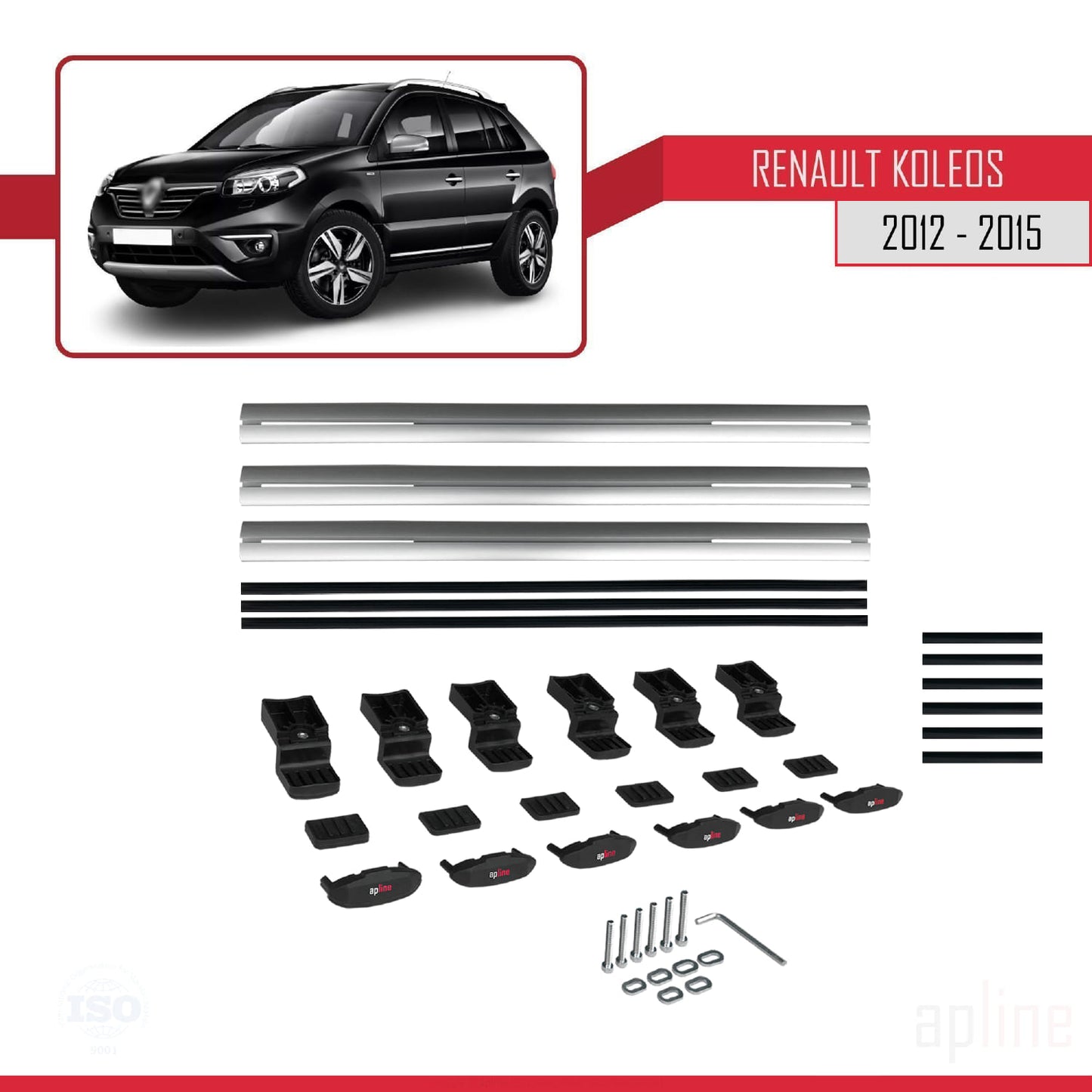 Compatible avec Renault Koleos (HY) Post-Facelift 2012-2015 BASIC Model Barres de Toit Railing Porte-Bagages de Voiture Gris Aluminium 3 Barres
