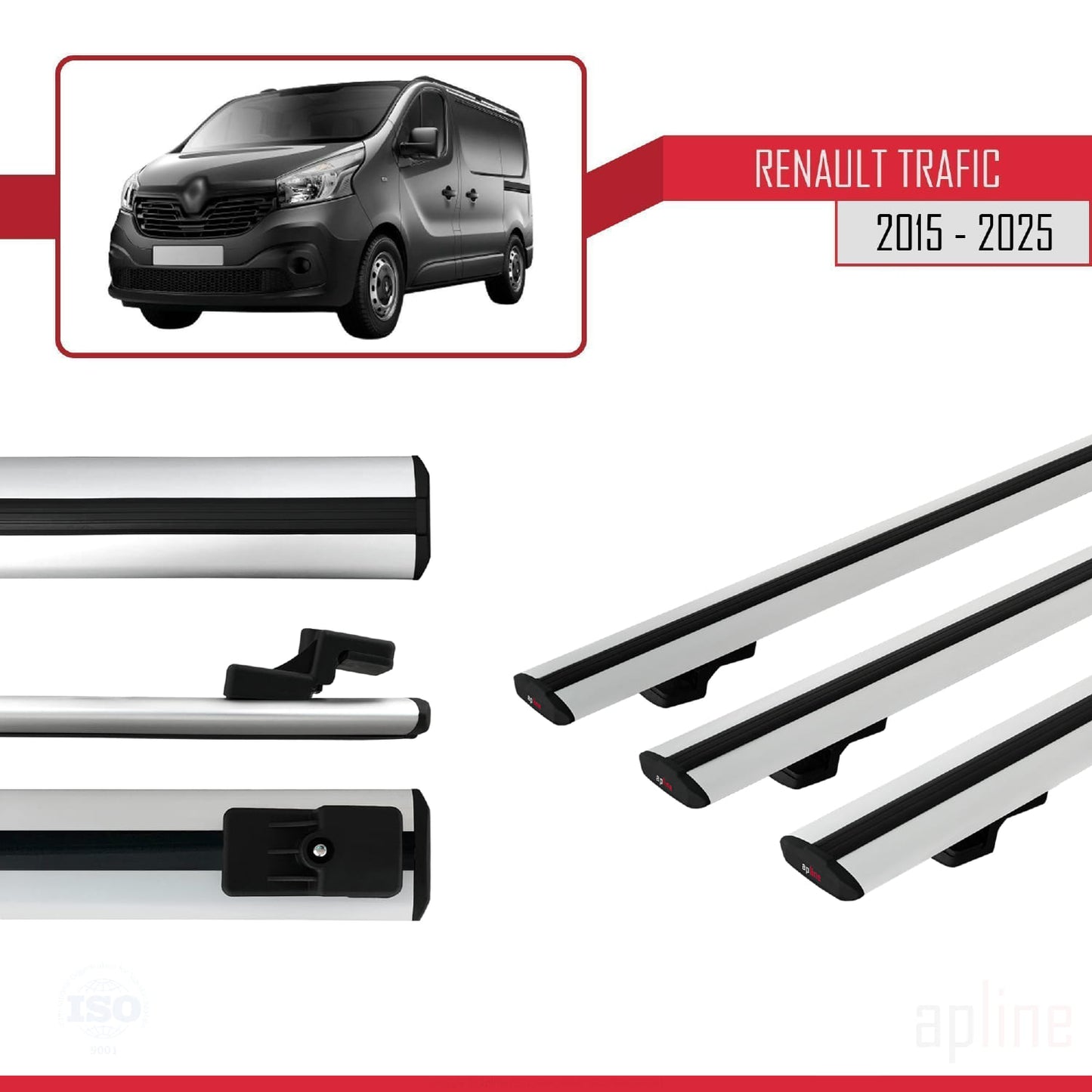 Compatible avec Renault Trafic 3 (X82) 2015-2025 BASIC Model Barres de Toit Railing Porte-Bagages de Voiture Gris Aluminium 3 Barres