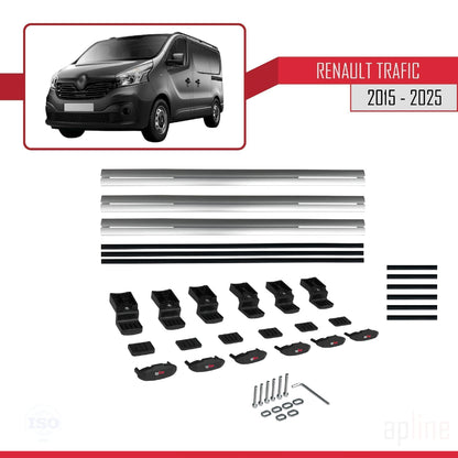 Compatible avec Renault Trafic 3 (X82) 2015-2025 BASIC Model Barres de Toit Railing Porte-Bagages de Voiture Gris Aluminium 3 Barres