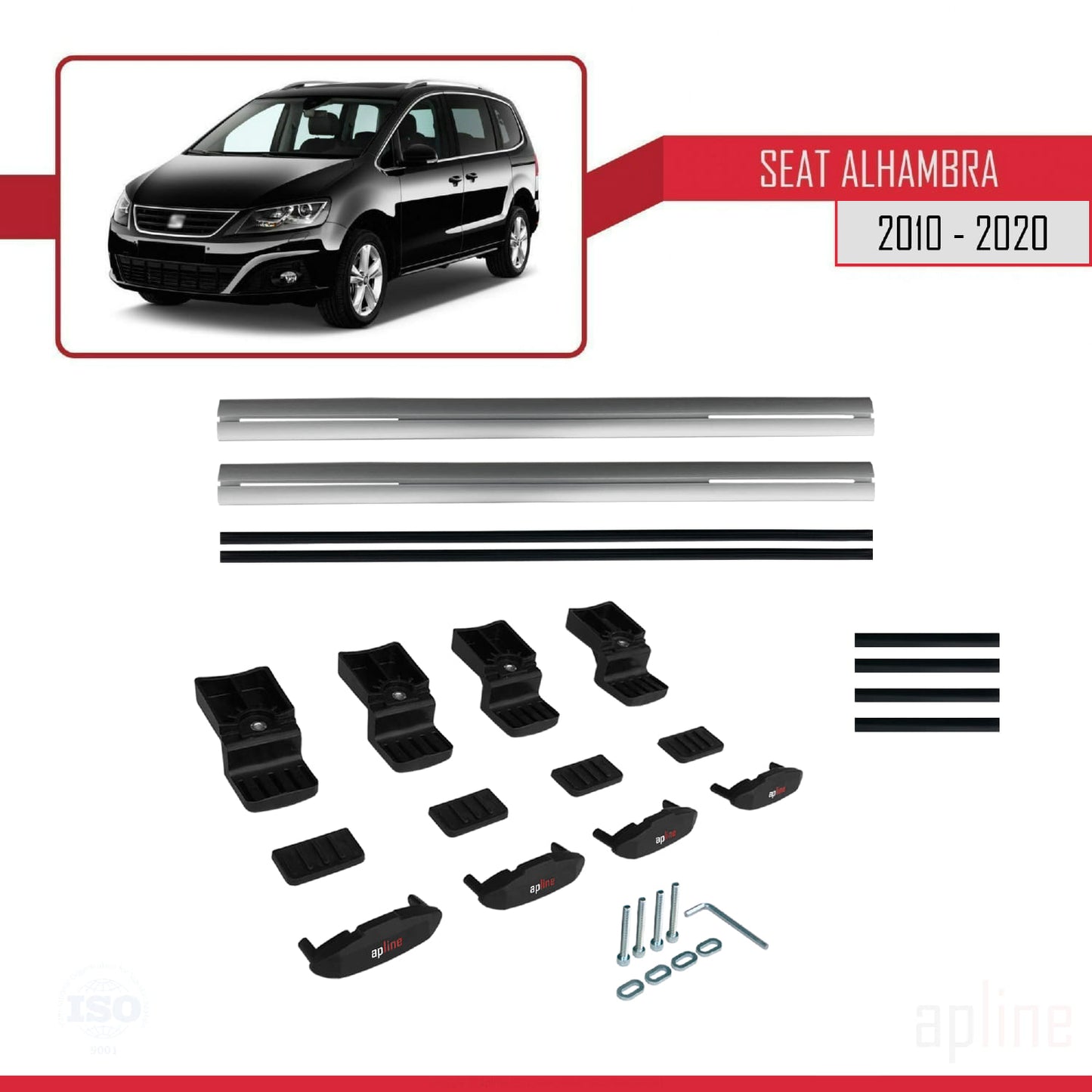 Compatible avec Seat Alhambra 2 (7N) 2010-2020 BASIC Model Barres de Toit Railing Porte-Bagages de Voiture Gris Aluminium 2 Barres
