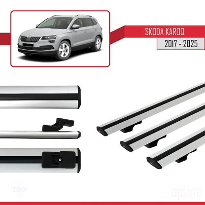 Compatible con Skoda Karoq 2017-2025 BASIC Model Barras de Techo Auto Portaequipajes Barras Transversales Gris Aluminio 3 Barras