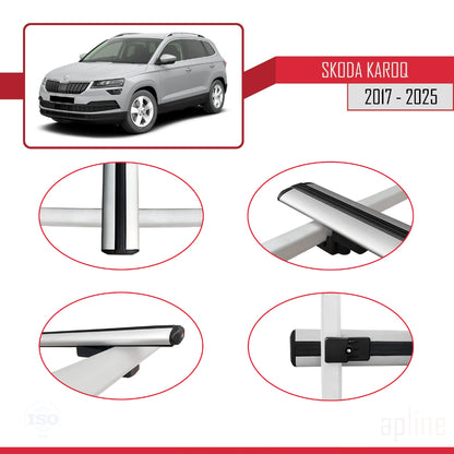 Compatible con Skoda Karoq 2017-2025 BASIC Model Barras de Techo Auto Portaequipajes Barras Transversales Gris Aluminio 3 Barras