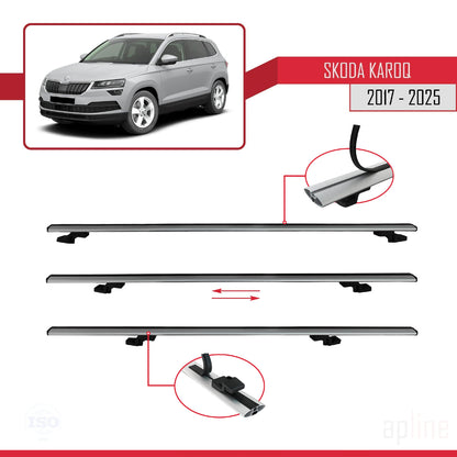 Compatible con Skoda Karoq 2017-2025 BASIC Model Barras de Techo Auto Portaequipajes Barras Transversales Gris Aluminio 3 Barras