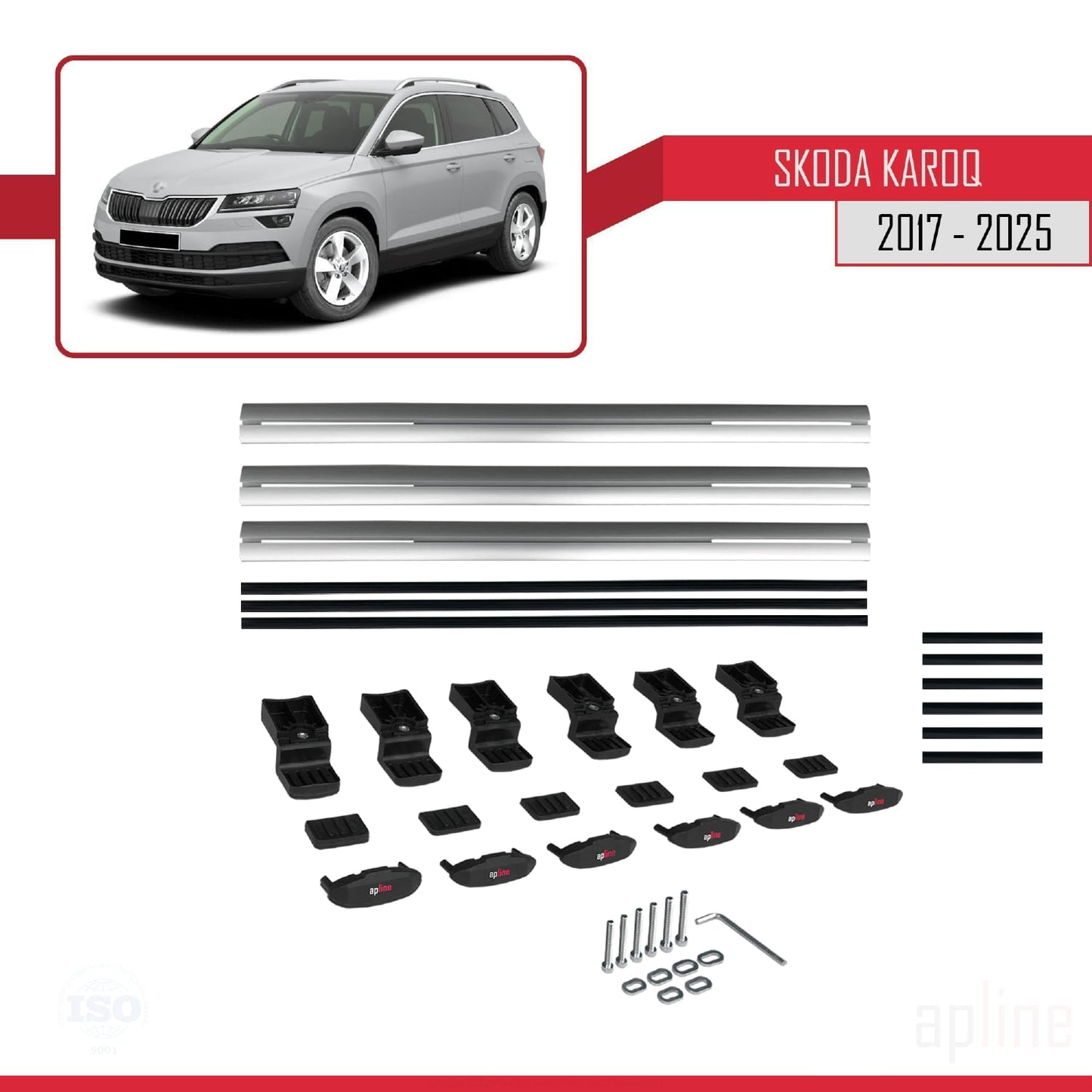 Compatible con Skoda Karoq 2017-2025 BASIC Model Barras de Techo Auto Portaequipajes Barras Transversales Gris Aluminio 3 Barras