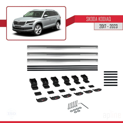 Compatible con Skoda Kodiaq 2017-2023 BASIC Model Barras de Techo Auto Portaequipajes Barras Transversales Gris Aluminio 3 Barras